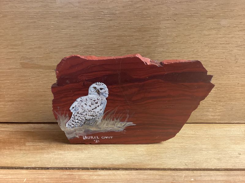 Grey Owl on Red Jasper