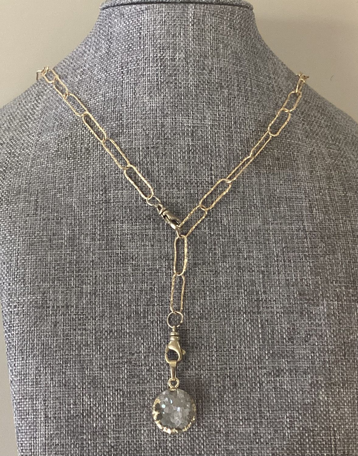 Druzy Aura Quartz Gold Paper Clip Necklace