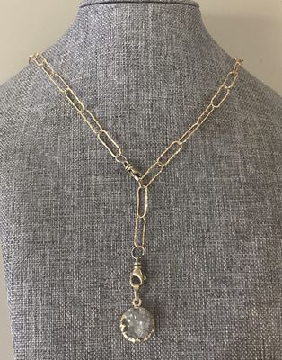 Druzy Aura Quartz Gold Paper Clip Necklace