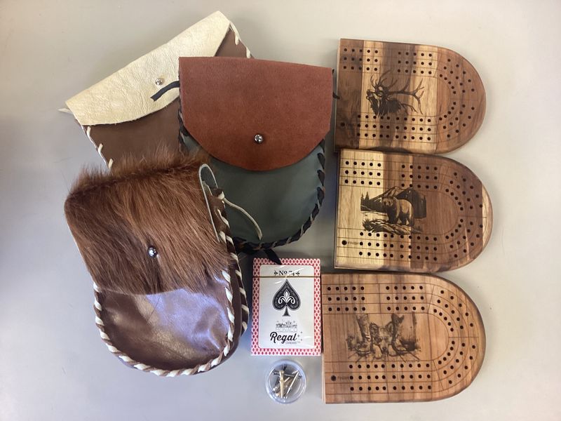 Travel Sized Cribbage Board with Leather Carrying Pouch