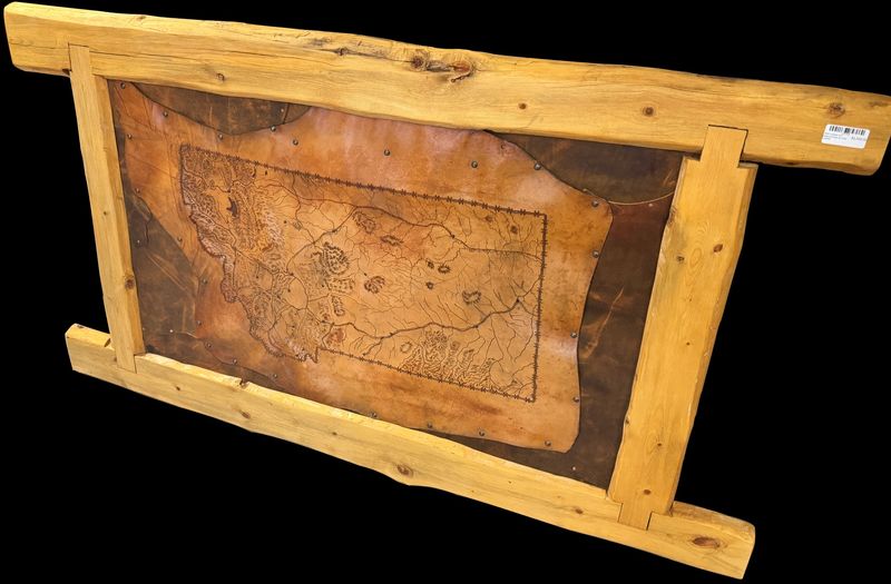 Framed Cow Leather 1800s Montana Railroad Map