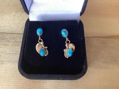14k GOLD/TURQUOISE EARRINGS (1920&#39;S)