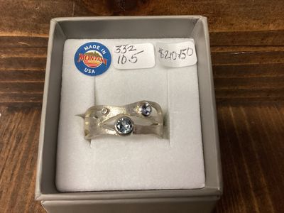 #332s  3 Stone Wide Organic Band Sapphire Ring (10.5)