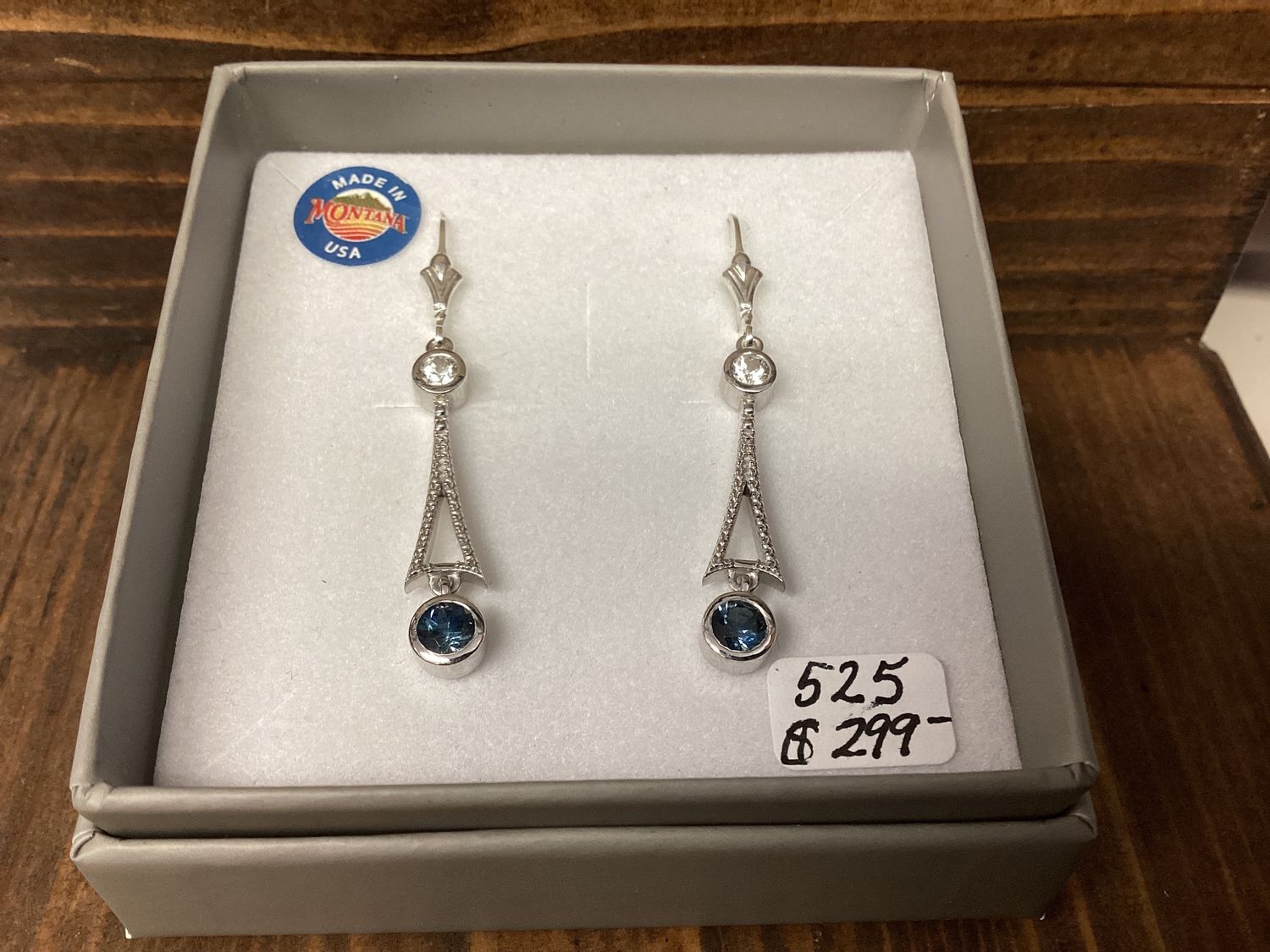 #525 Eiffel Tower w/4mm MT Sapphire &amp; 3mm White Sapphire Earrings