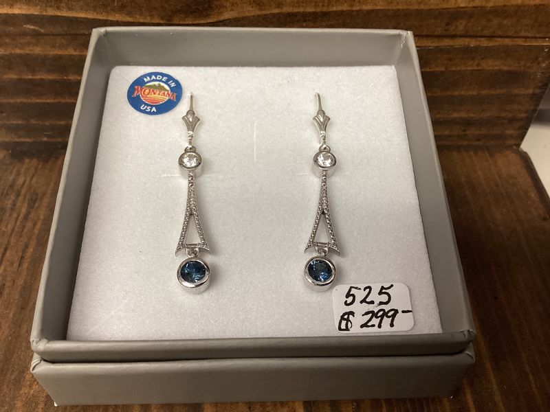 #525 Eiffel Tower w/4mm MT Sapphire &amp; 3mm White Sapphire Earrings