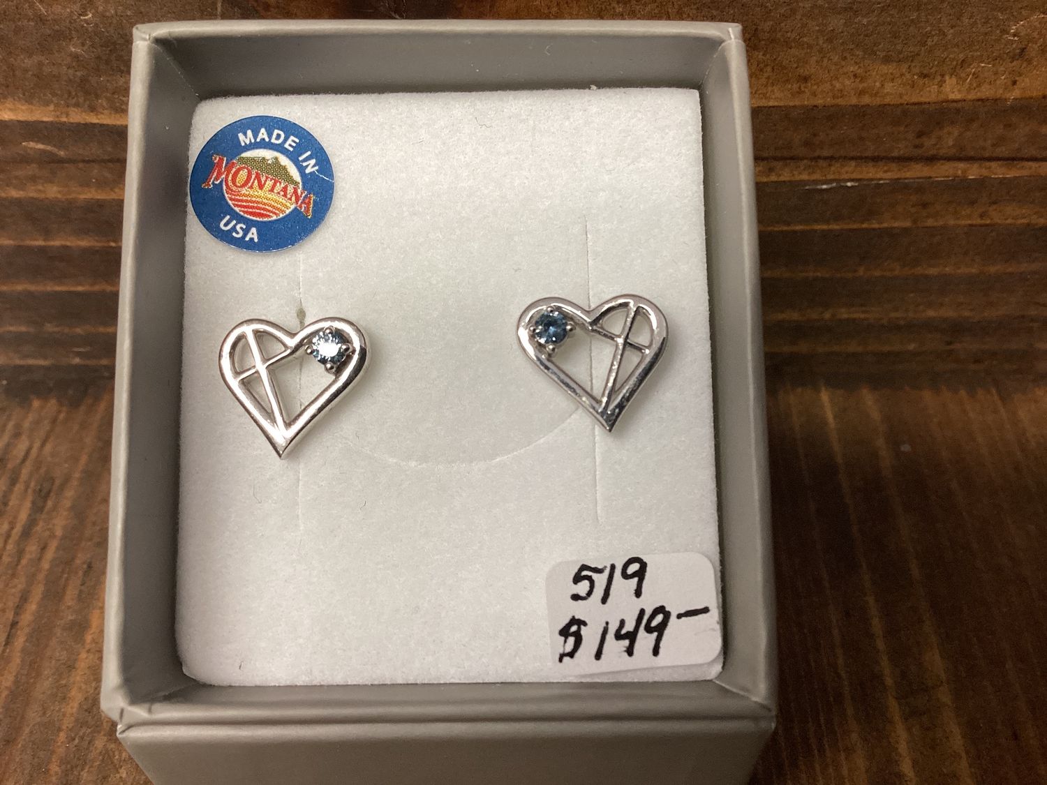 #519 Sapphire in Crossed Heart Design w/ 2.5mm Stud Earrings