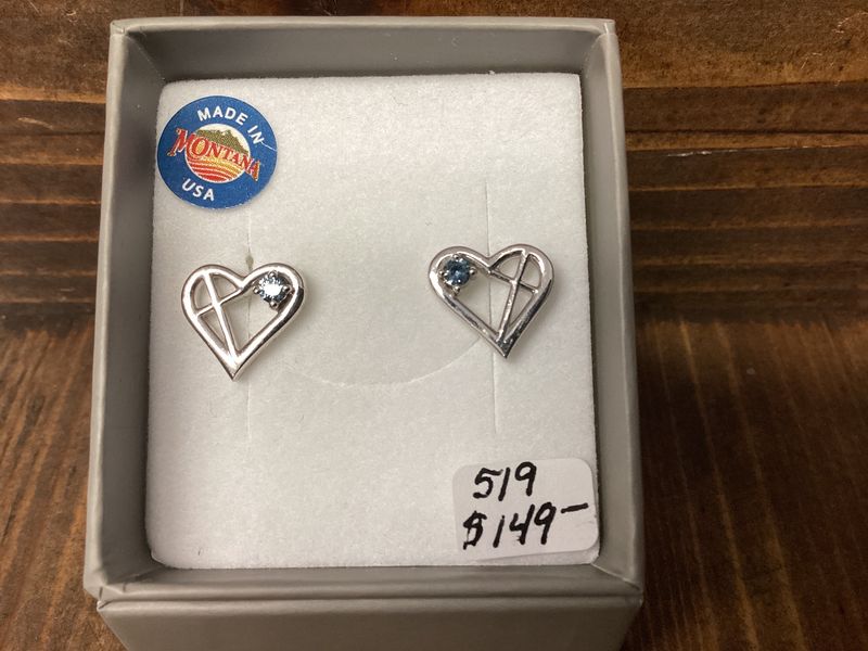 #519 Sapphire in Crossed Heart Design w/ 2.5mm Stud Earrings