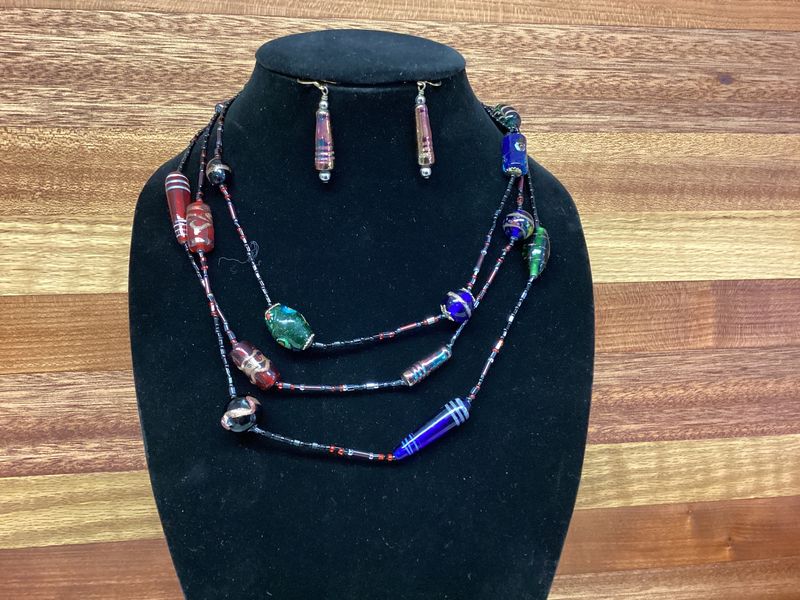 Vintage Millefiori Glass Beads Earrings &amp; Necklace