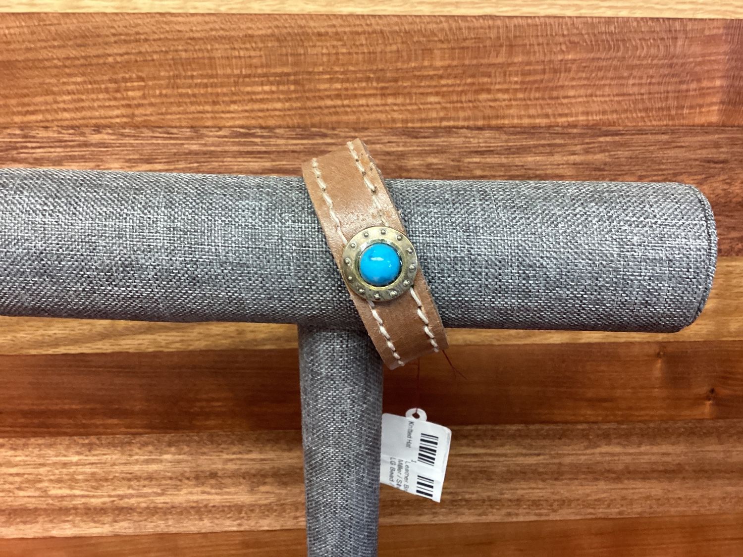 Leather Bracelets By D. Miller, Card Design: Silver/ Turquoise LG Bead, Color: Tan