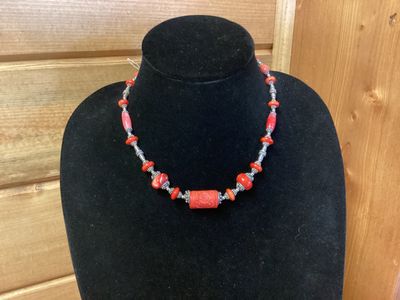 SS &amp; Coral Collar Necklace