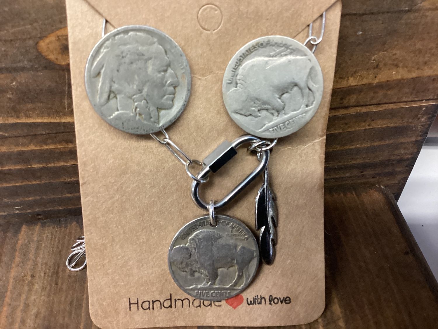 Buffalo Nickel Earring and Necklace Set, Design: Feather