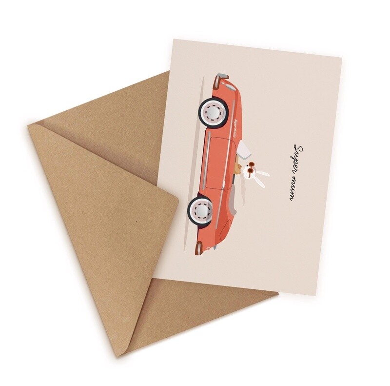 LITTLE OTJA postcard Super Mum in a Vintage Porsche