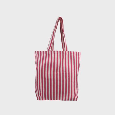 Shopper katoen Natural with stripe Pink