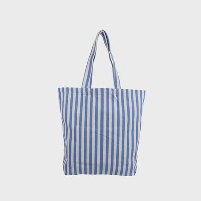 Shopper katoen Natural with stripe Blue