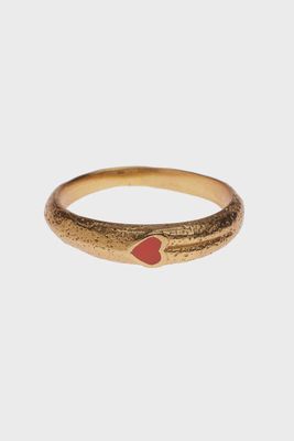 XZOTA Red Resin Heart ring brass