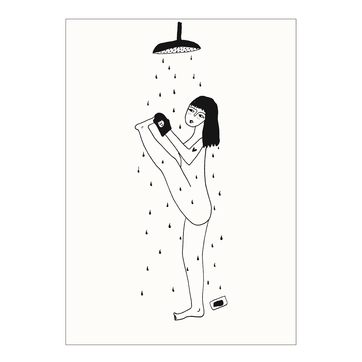 HELEN B postcard Yoga in the shower