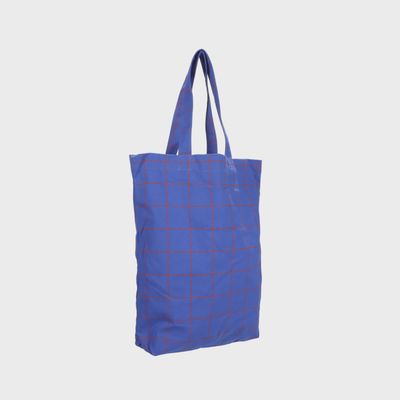 Shopper katoen Grid olympic blue