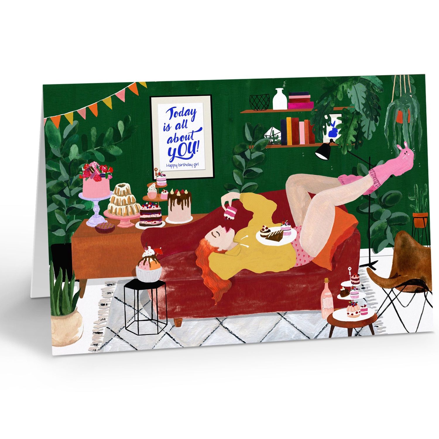 Postcard Birthday Couch Girl
