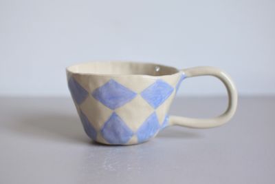 MARGRIET KERAMIEK mok Licht Blauw geruit