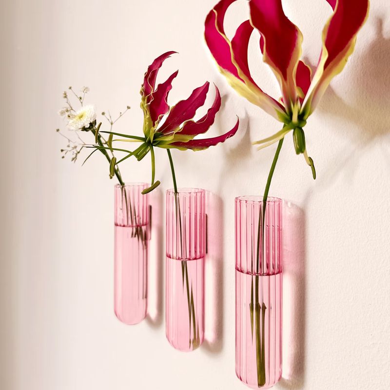 MUURBLOEMPJES magneetvaasjes XL roze 3 stuks