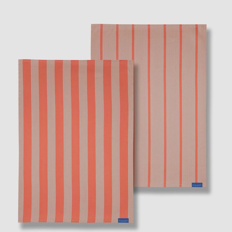 METTE DITMER Stripes theedoek latte 2-pack