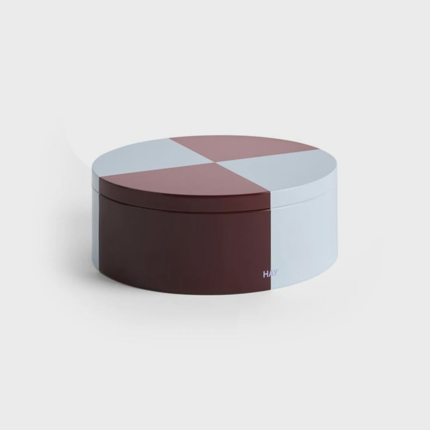 HAY Tin Container round burgundy &amp; ice blue
