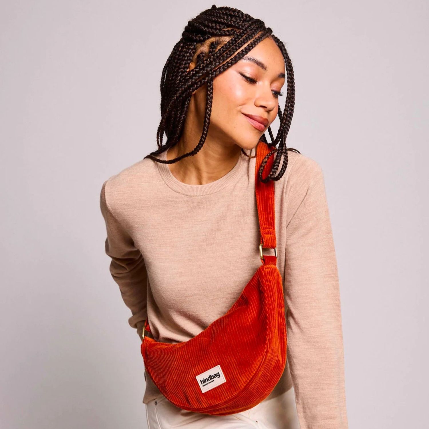 HINDBAG Andrea schoudertas corduroy roest