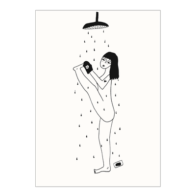 HELEN B postcard Yoga in the shower