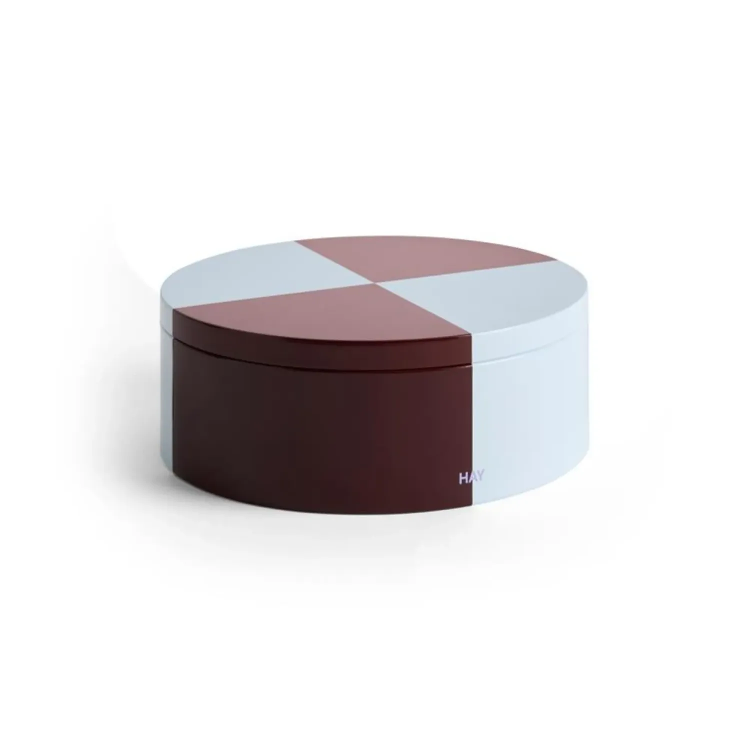 HAY Tin Container round burgundy &amp; ice blue