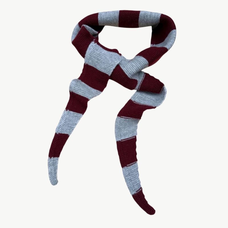 BYBJOR Mini Scarf Wool chunky stripe burgundy/ grey