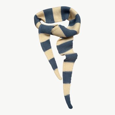 BYBJOR Mini Scarf Wool chunky stripe dusty blue/ cream