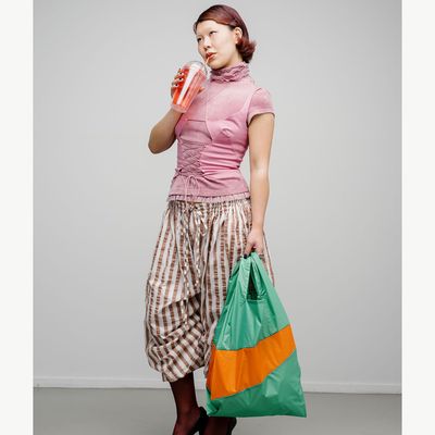 SUSAN BIJL The New Shopping Bag Holly Green &amp; Orange large