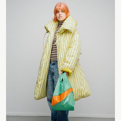 SUSAN BIJL The New Shopping Bag Holly Green &amp; Orange medium