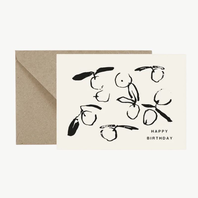 ESTHER SCHUIVENS Happy Birthday Plums postcard gevouwen 10x15cm