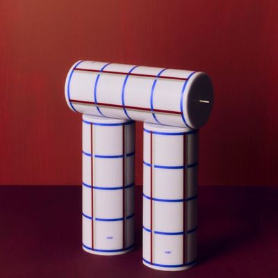 HAY Column kaars light blue, bordeaux &amp; silver medium