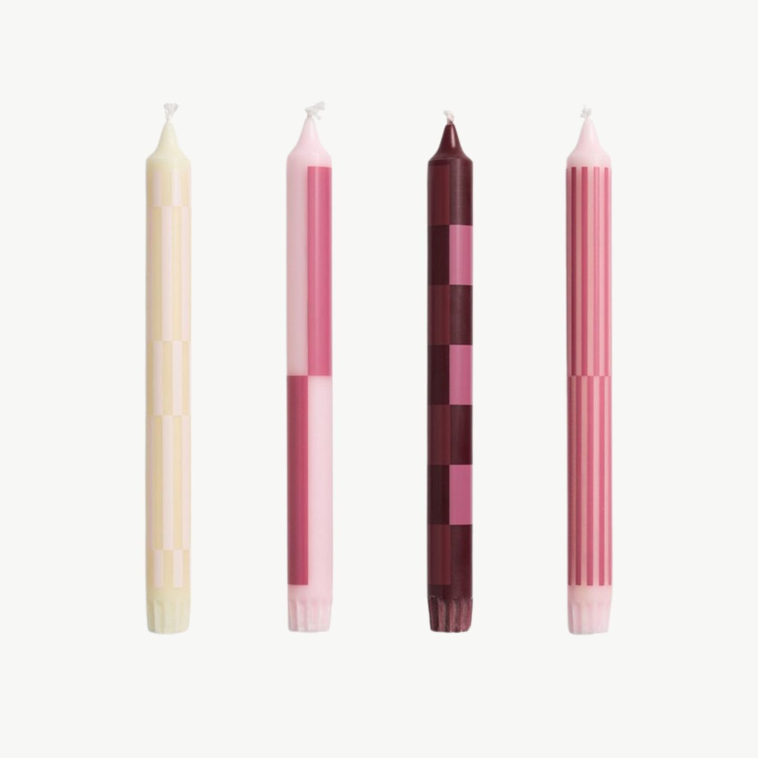 HAY Pattern kaars pink &amp; bordeaux set van 4
