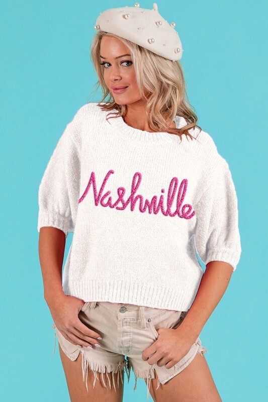 "Nashville" Metallic Letter Sweater-