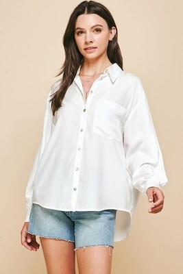 Collared L/S Button Up w/ Front Pocket - White