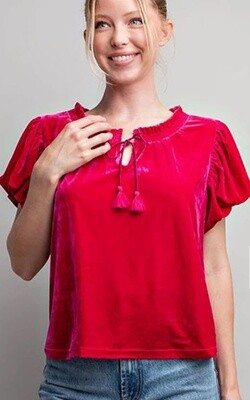 Tie Puff S/S Velvet  Top