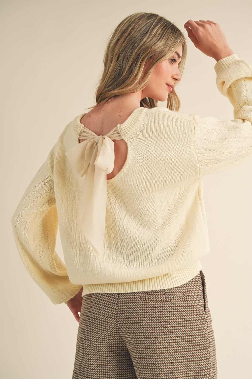 Tie Back Closure Sweater - Cream -