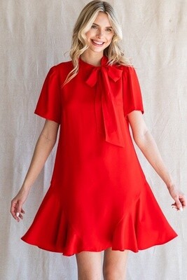 Ribbon Tie Trumpet Dress - Red -