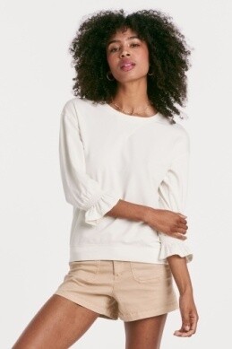 Drea Sweatshirt w/ Ruffle Sleeve - Off - White