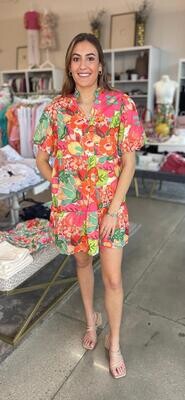 Puff Sleeve Floral Print Dress -