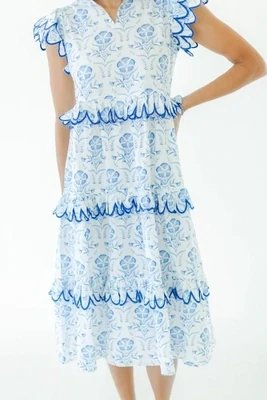 Soleil Layered Dress - White/Blue -