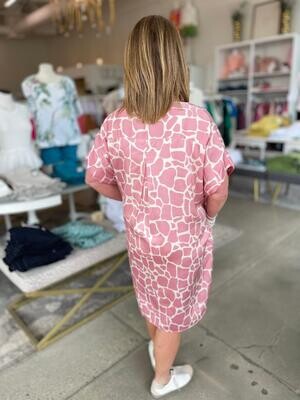 Giraffe Print Dress - Pink - 