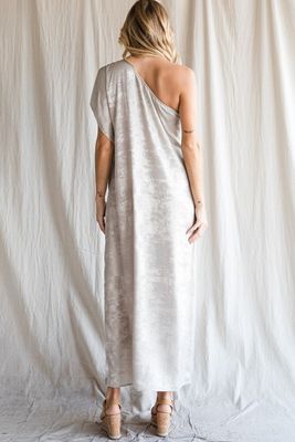 One Shoulder Metallic Maxi Dress -