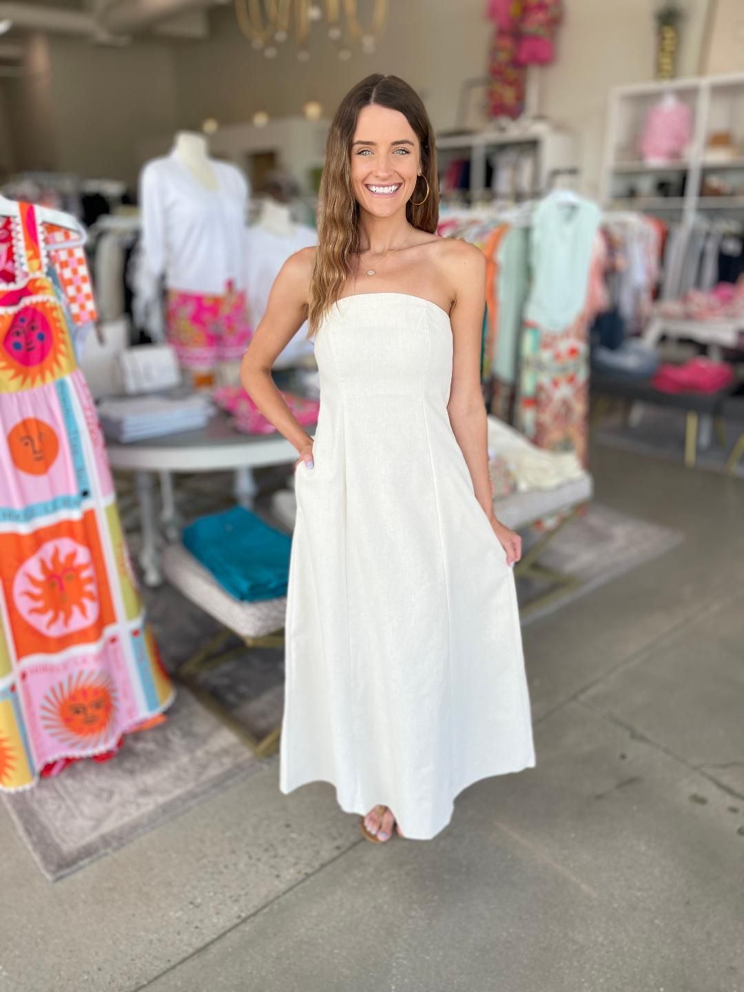 Strapless Linen Dress - Natural-