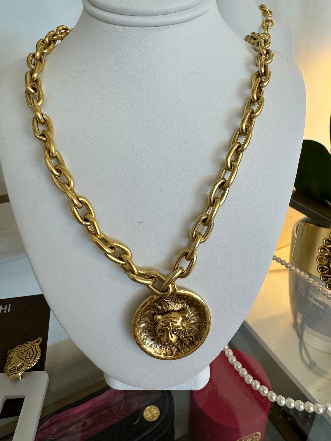 Gold Tiger Medallion Necklace