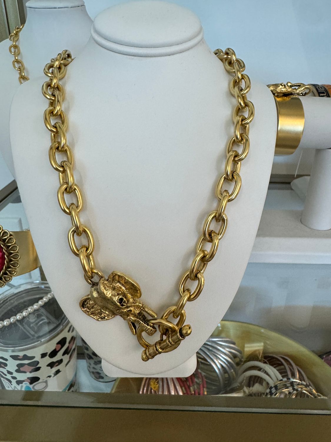 Gold Elephant Front Clasp Necklace