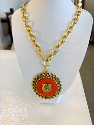 Tiger Head Orange Medallion Necklace